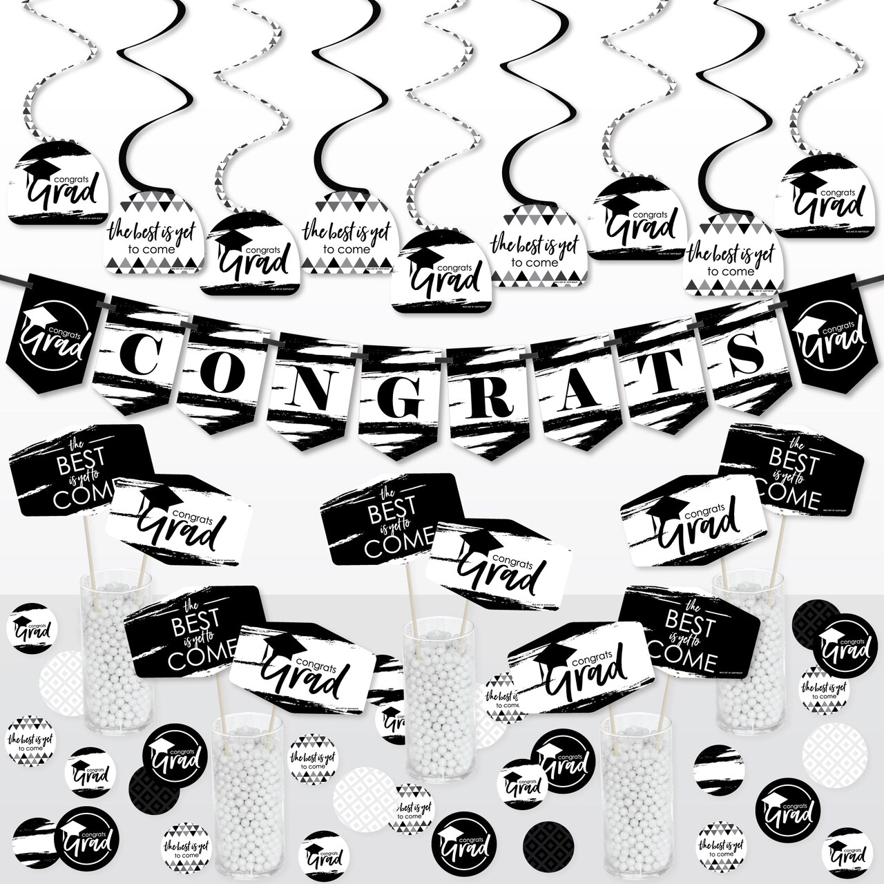 Big Dot of Happiness Black and White Grad - Best is Yet to Come - Graduation Party Supplies Decoration Kit - Decor Galore Party Pack - 51 Pieces